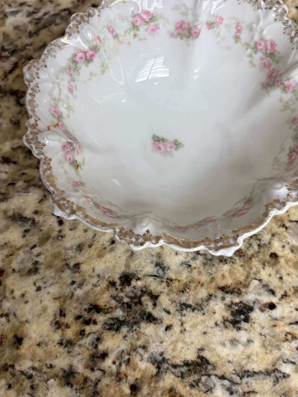 Delicate Pink Rose Porcelain Serving Bowl with Gold Trim